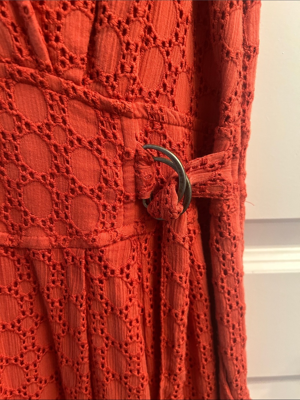Sleeveless Eyelet Lace Midi Dress with Waist Tie - Picture 3 of 4